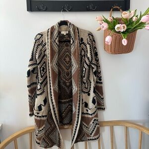 Bohemian Knit Cardigan with Geometric Patterns
